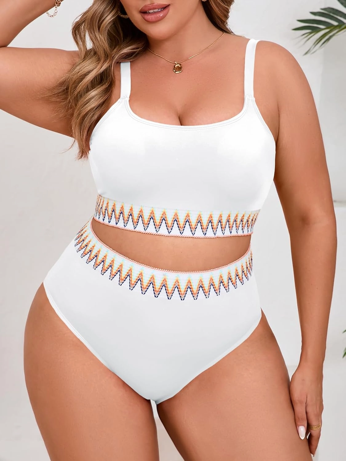 Beautife Womens Plus Size High Waisted Bikini Sets Tummy Control Bathing Suits Color Block Adjustable Straps 2 Piece Swimsuit