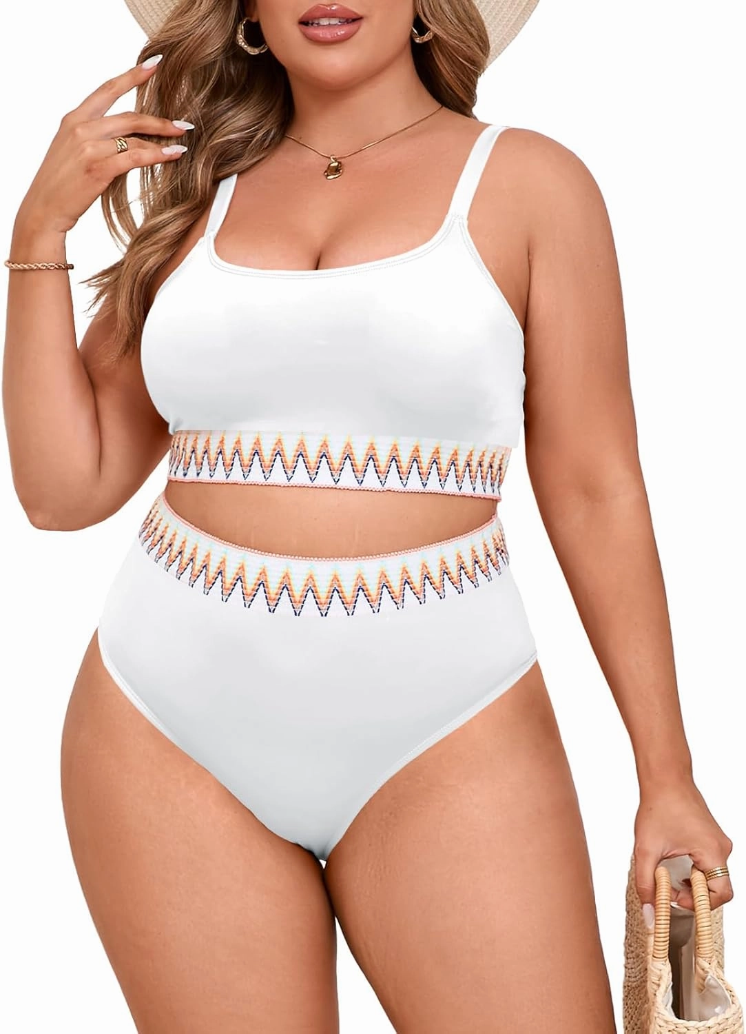 Beautife Womens Plus Size High Waisted Bikini Sets Tummy Control Bathing Suits Color Block Adjustable Straps 2 Piece Swimsuit