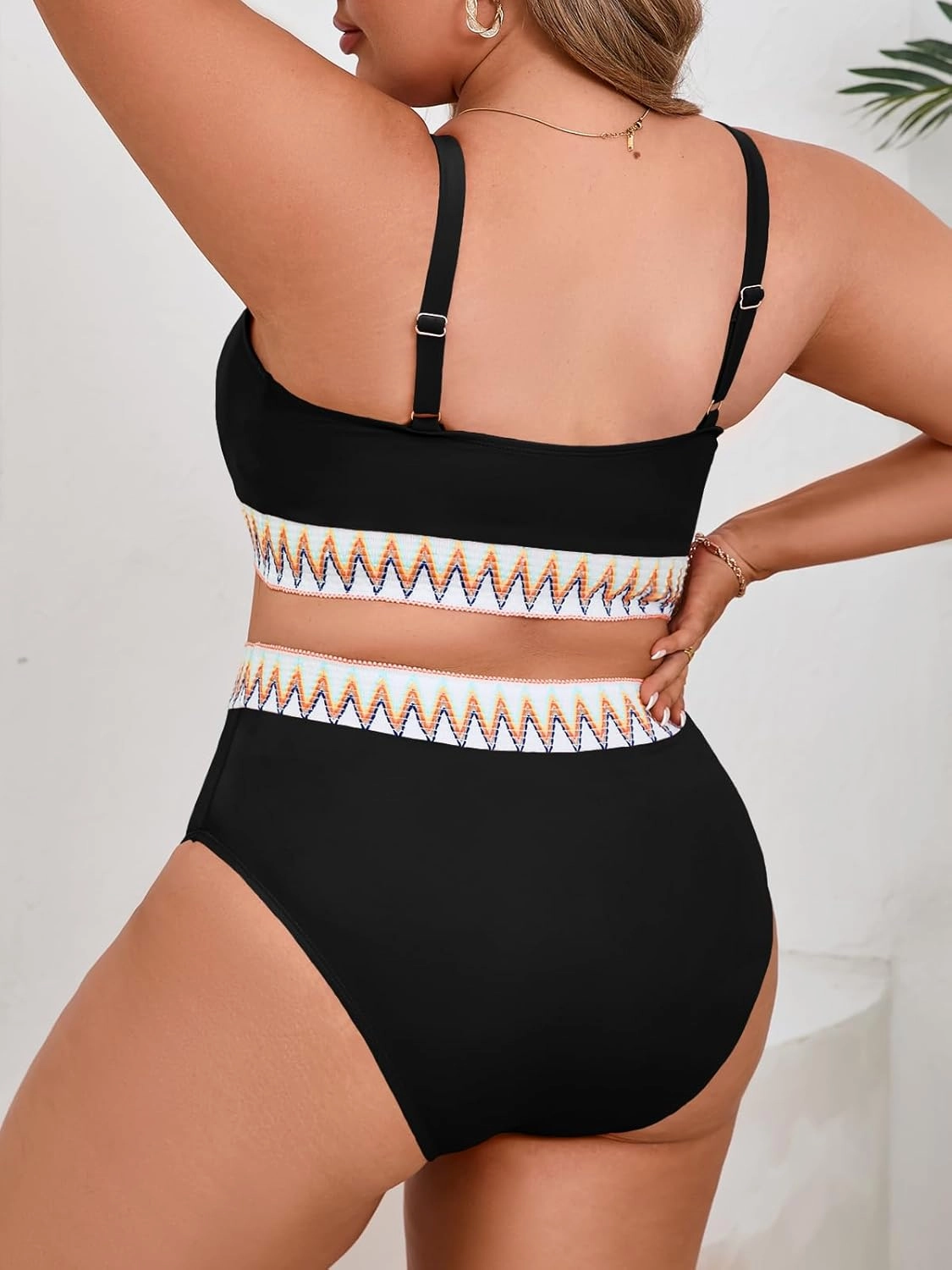 Beautife Womens Plus Size High Waisted Bikini Sets Tummy Control Bathing Suits Color Block Adjustable Straps 2 Piece Swimsuit