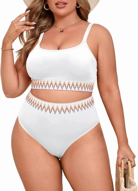 Beautife Womens Plus Size High Waisted Bikini Sets Tummy Control Bathing Suits Color Block Adjustable Straps 2 Piece Swimsuit