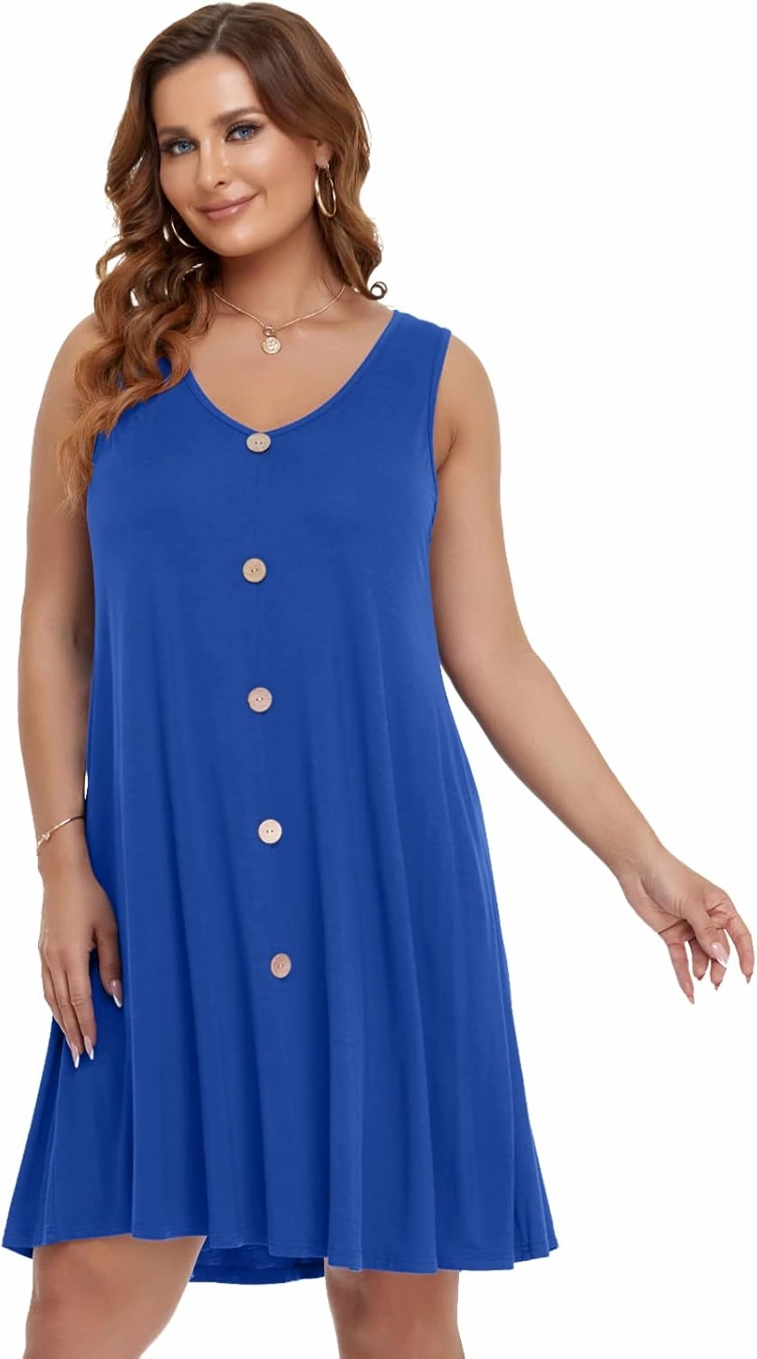 BELAROI Summer Dresses for Women Beach Tshirt Sundress V Neck Casual Swing Tank Dress Swimsuit Cover Ups Pockets