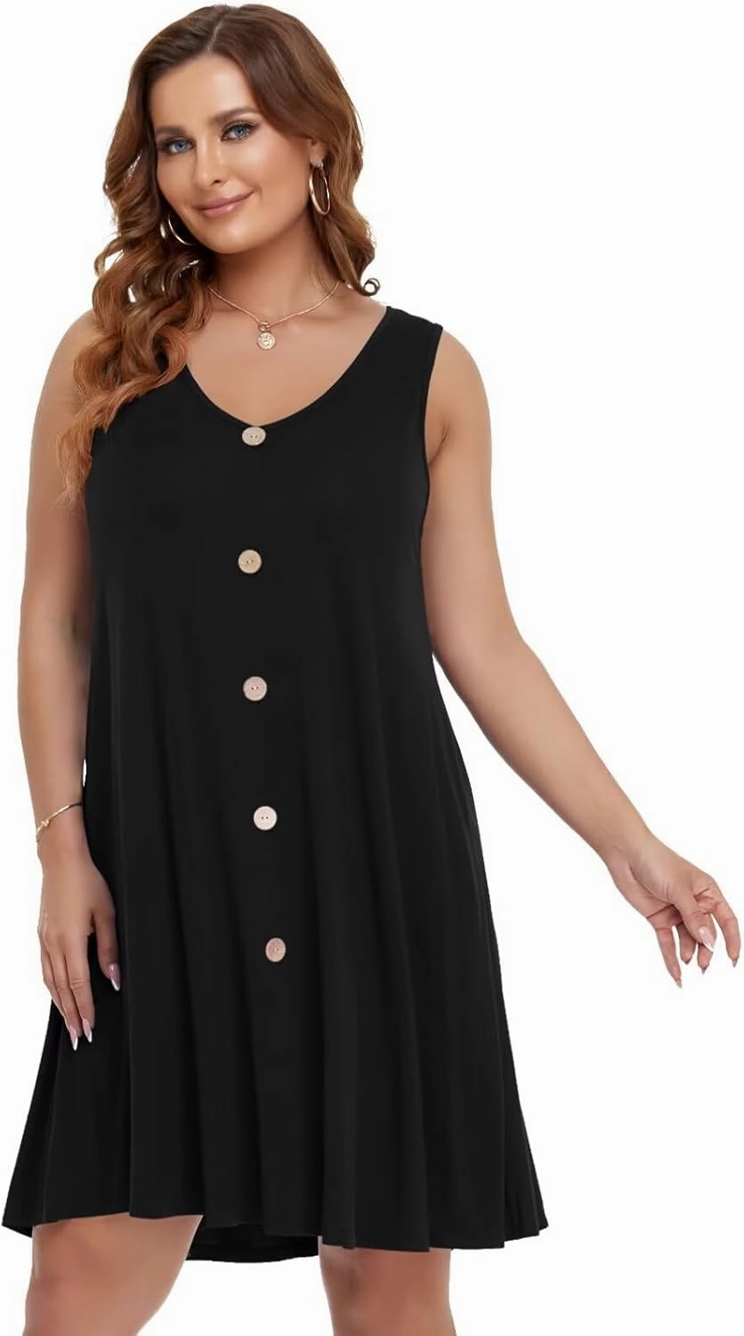 BELAROI Summer Dresses for Women Beach Tshirt Sundress V Neck Casual Swing Tank Dress Swimsuit Cover Ups Pockets