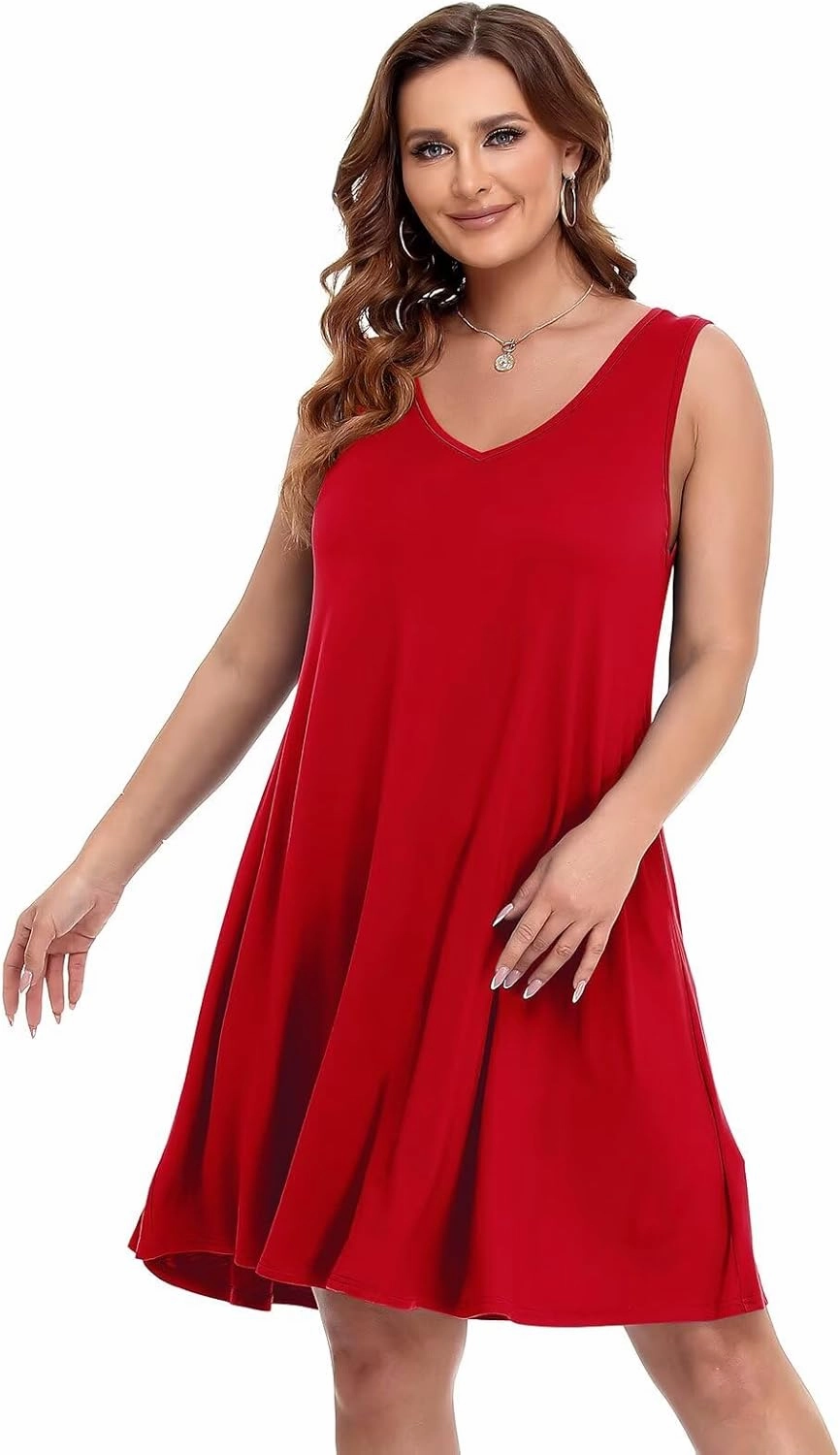 BELAROI Women Casual Summer Beach Dresses Plus Size Sundress V Neck Pockets Swing Tank Dress Cover Ups