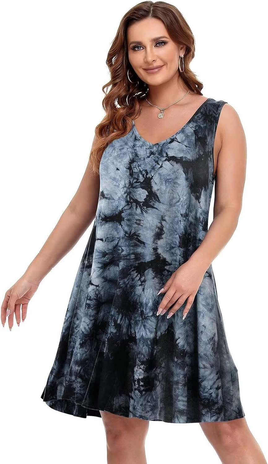 BELAROI Women Casual Summer Beach Dresses Plus Size Sundress V Neck Pockets Swing Tank Dress Cover Ups