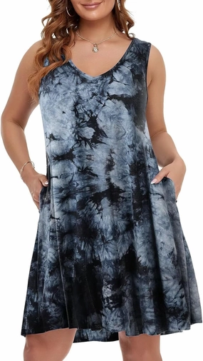 BELAROI Women Casual Summer Beach Dresses Plus Size Sundress V Neck Pockets Swing Tank Dress Cover Ups