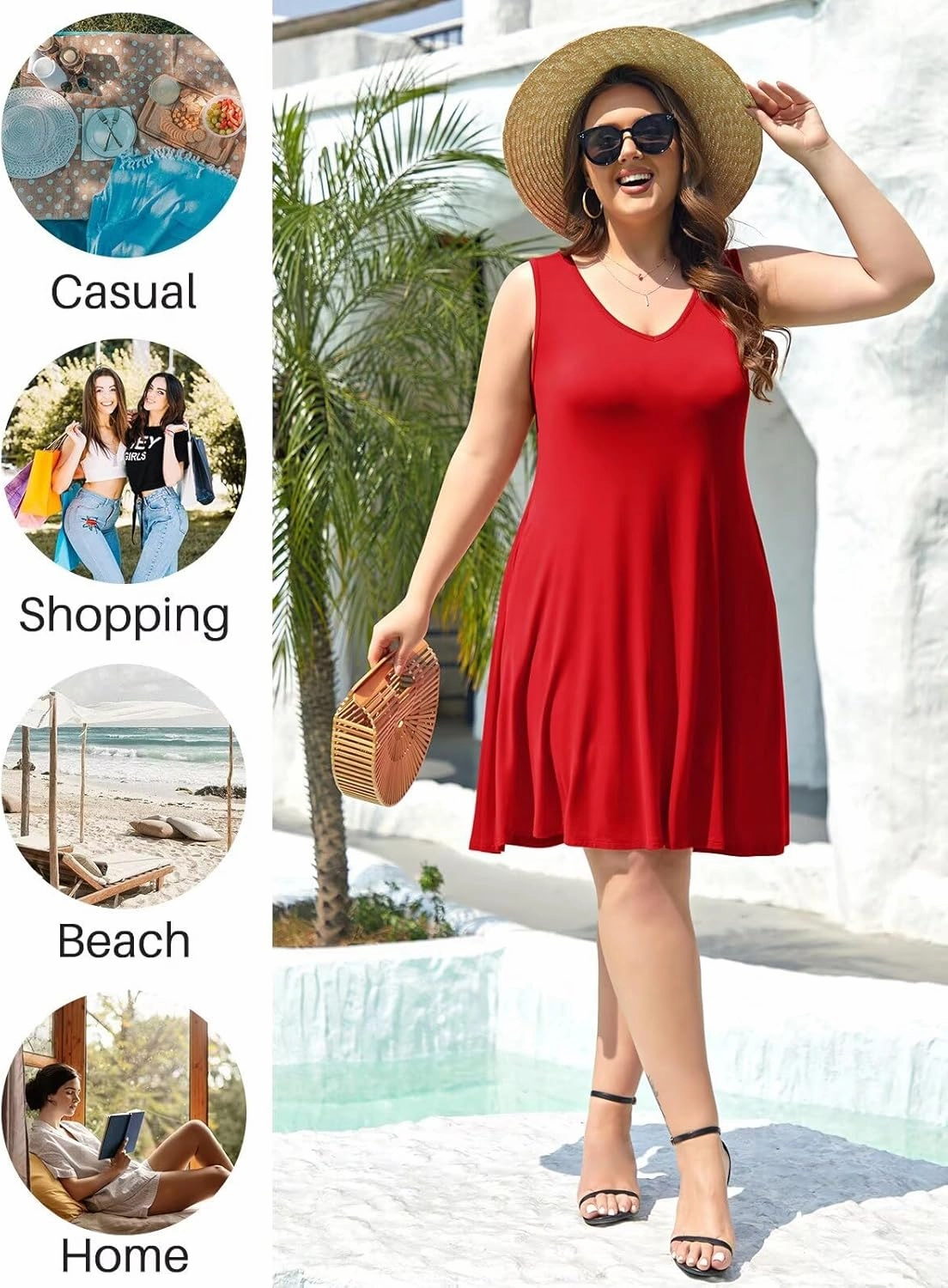 BELAROI Women Casual Summer Beach Dresses Plus Size Sundress V Neck Pockets Swing Tank Dress Cover Ups