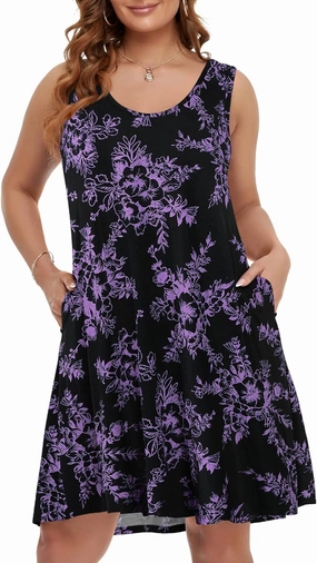BELAROI Women Plus Size Sundress Summer Casual Sleeveless Tshirt Dress Tie Dye Swing Tank Dresses with Pockets Beach Cover up