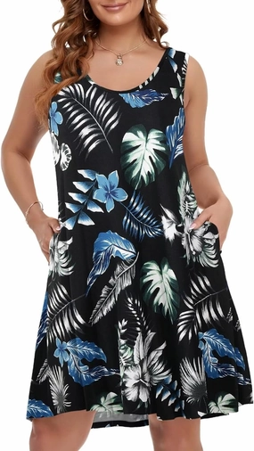 BELAROI Women Plus Size Sundress Summer Casual Sleeveless Tshirt Dress Tie Dye Swing Tank Dresses with Pockets Beach Cover up