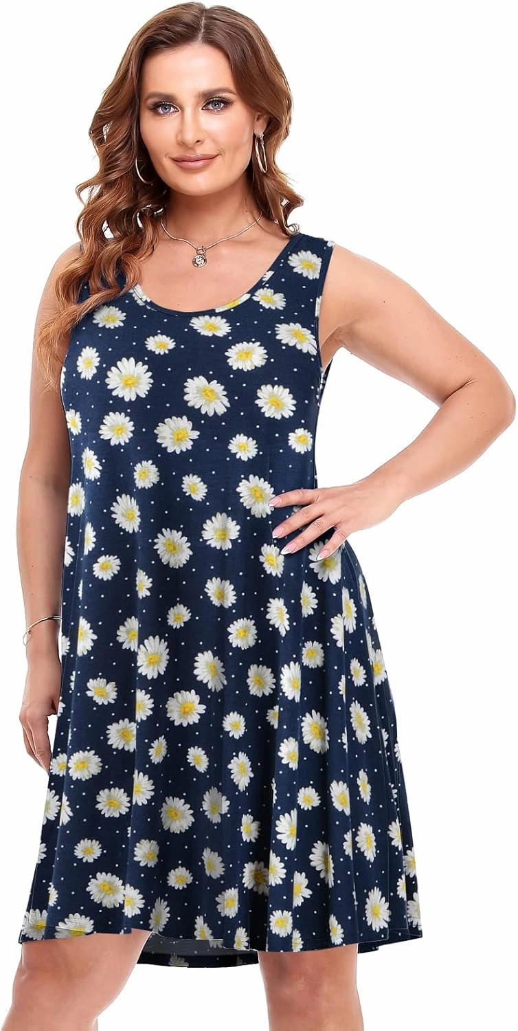 BELAROI Women Plus Size Sundress Summer Casual Sleeveless Tshirt Dress Tie Dye Swing Tank Dresses with Pockets Beach Cover up