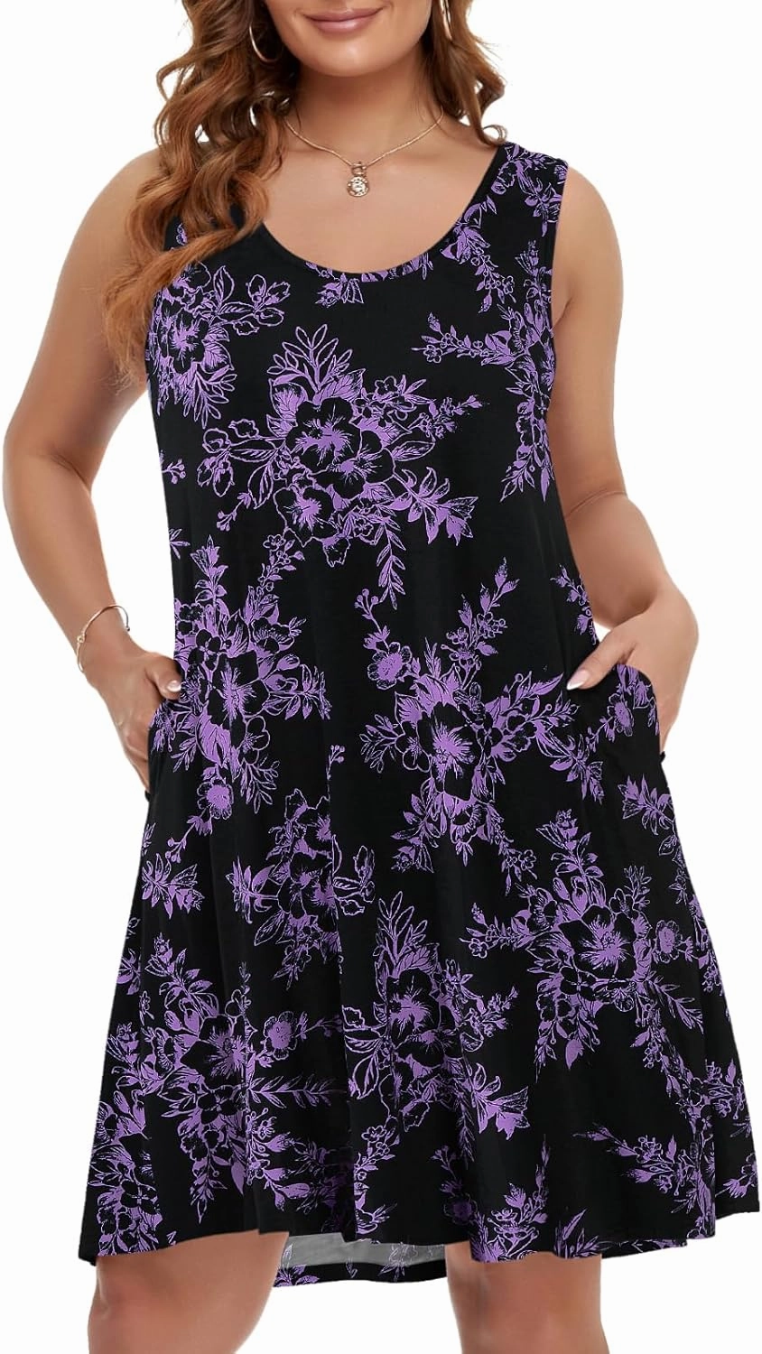 BELAROI Women Plus Size Sundress Summer Casual Sleeveless Tshirt Dress Tie Dye Swing Tank Dresses with Pockets Beach Cover up