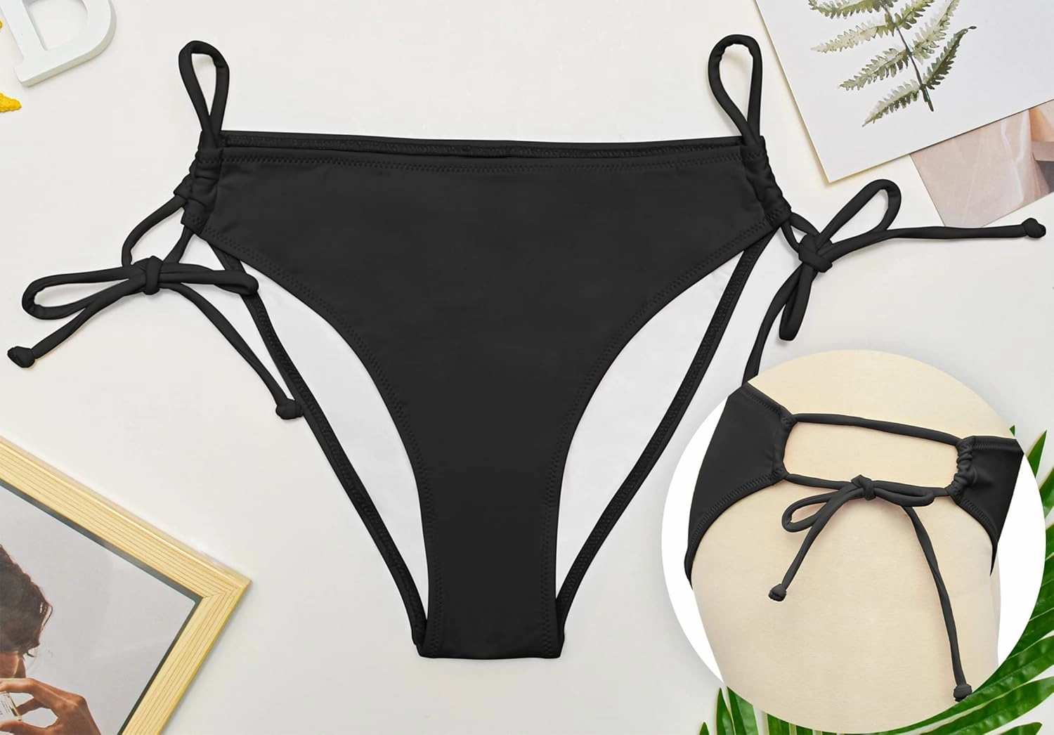 Bellecarrie Women's Tie Side Bikini Bottoms Mid Rise String Bathing Suits Bottom