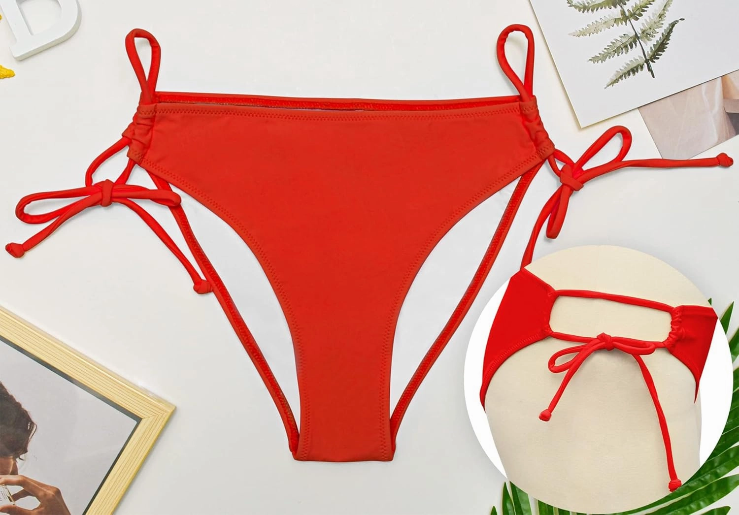 Bellecarrie Women's Tie Side Bikini Bottoms Mid Rise String Bathing Suits Bottom