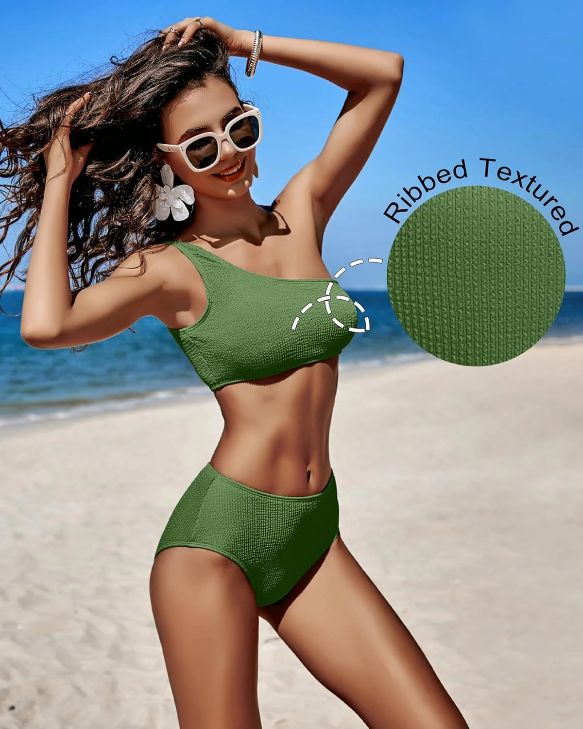 Bikini Sets for Women High Waisted 2 Piece Bestselling Swimsuit Ribbed One Shoulder Tummy Control Bathing Suit 2025