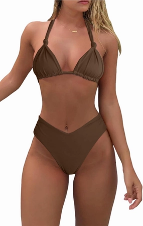 Bikini Sets for Women Sexy Halter Triangle String Bikini Cheeky V Cut High Waisted Thong Swimsuits 2 Piece