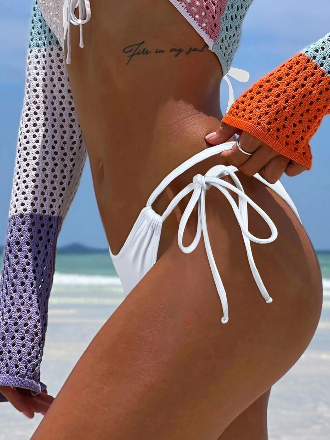 BIKINX Women's Bikini Bottom Side Tie Cheeky Bathing Suit High Cut Swimsuit