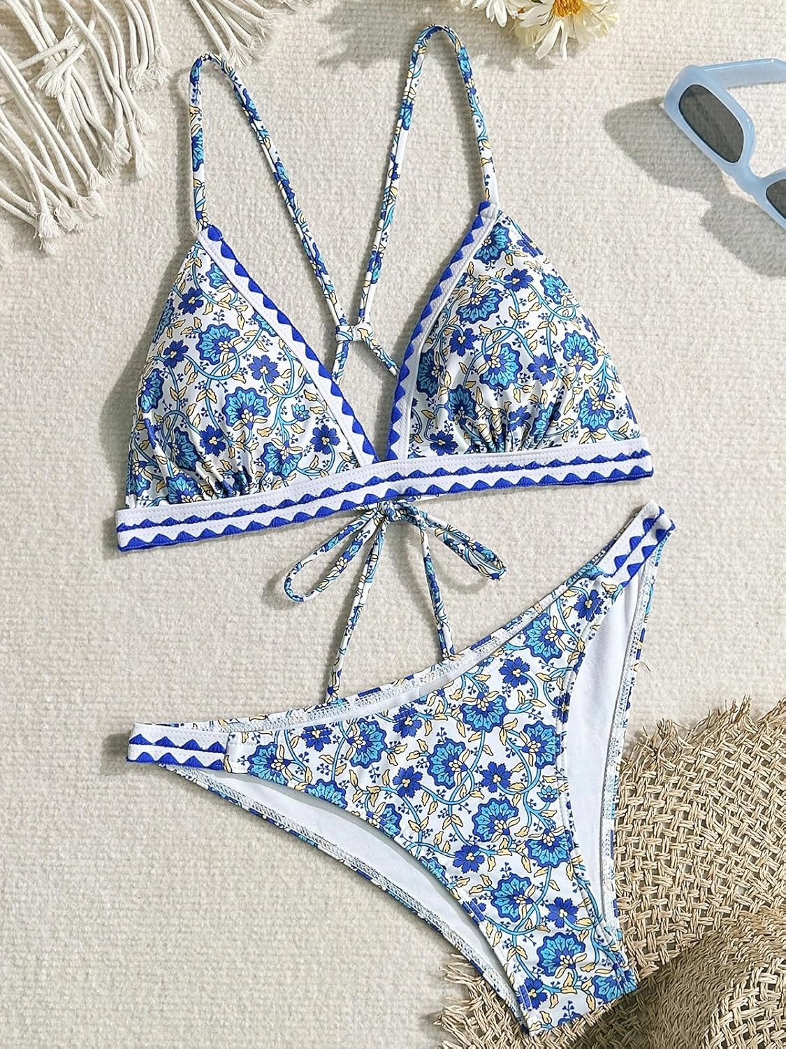 BIKINX Womens Swimsuits Thong Bikini Sets for Women Triangle Two Piece Bathing Suits Tie Back Swim Top