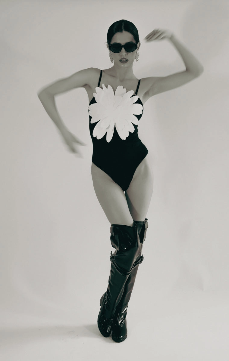 Black And White Flower One-Piece