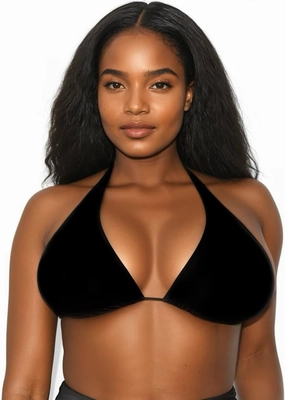 Black Bikini Swimsuit Top - DD DDD Large Bust Breasts Bathing Suit Top Only - Big Plus Size Bra for Women Ladies Teens Girls - Thick Comfy Back Neck String Tie - Unlined No Underwire Swim Bralette