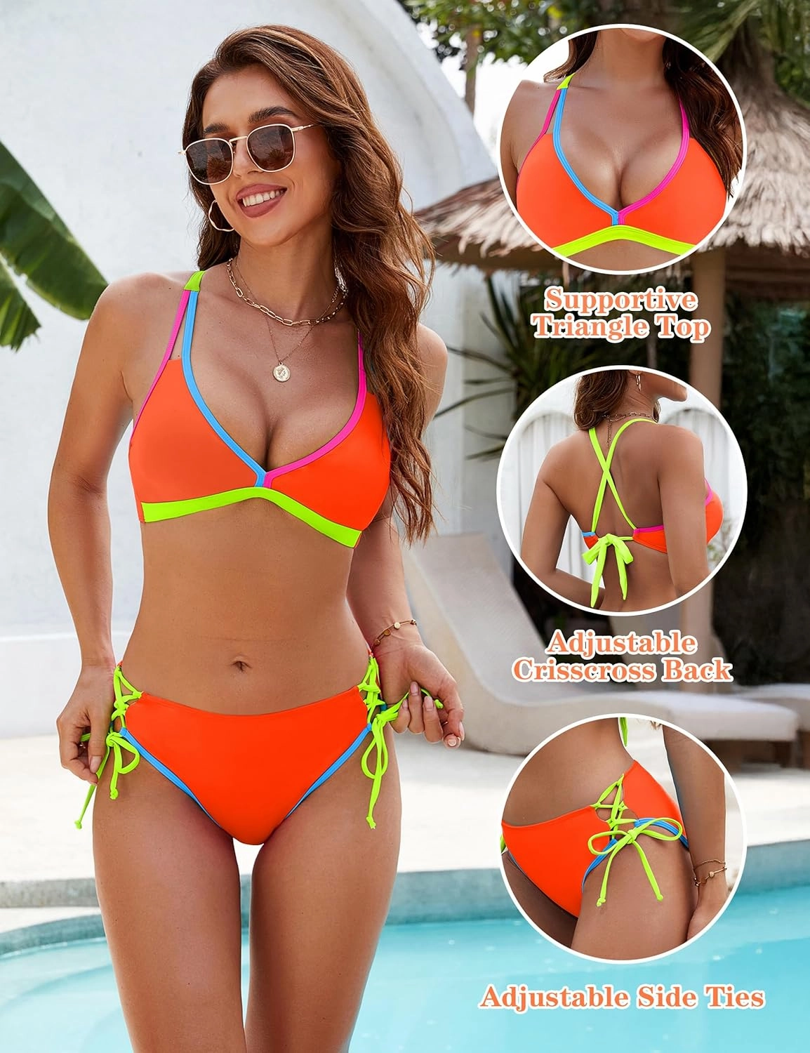 Blooming Jelly Women's Bikini Set Two Piece Swimsuit Triangle Top String Mid Rise Bottom Cheeky Bathing Suit