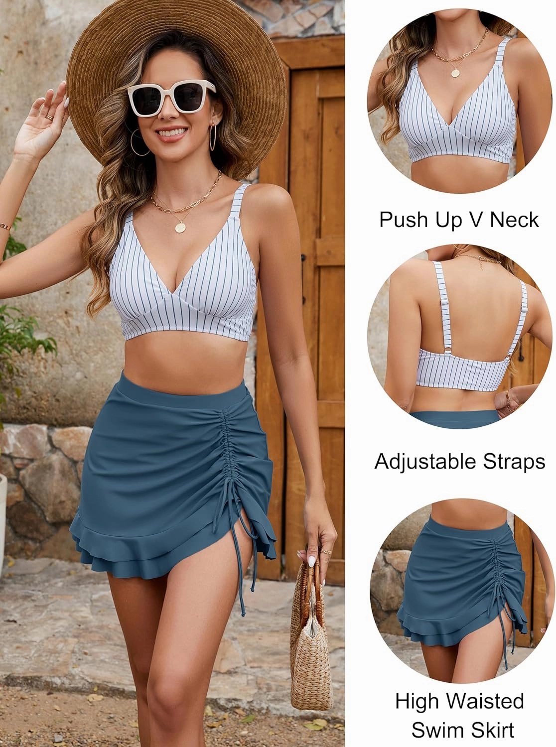 Blooming Jelly Women's High Waisted Bikini Sets Tummy Control Swim Skirt Two Piece Swim Suit 2025 Retro Swimsuit