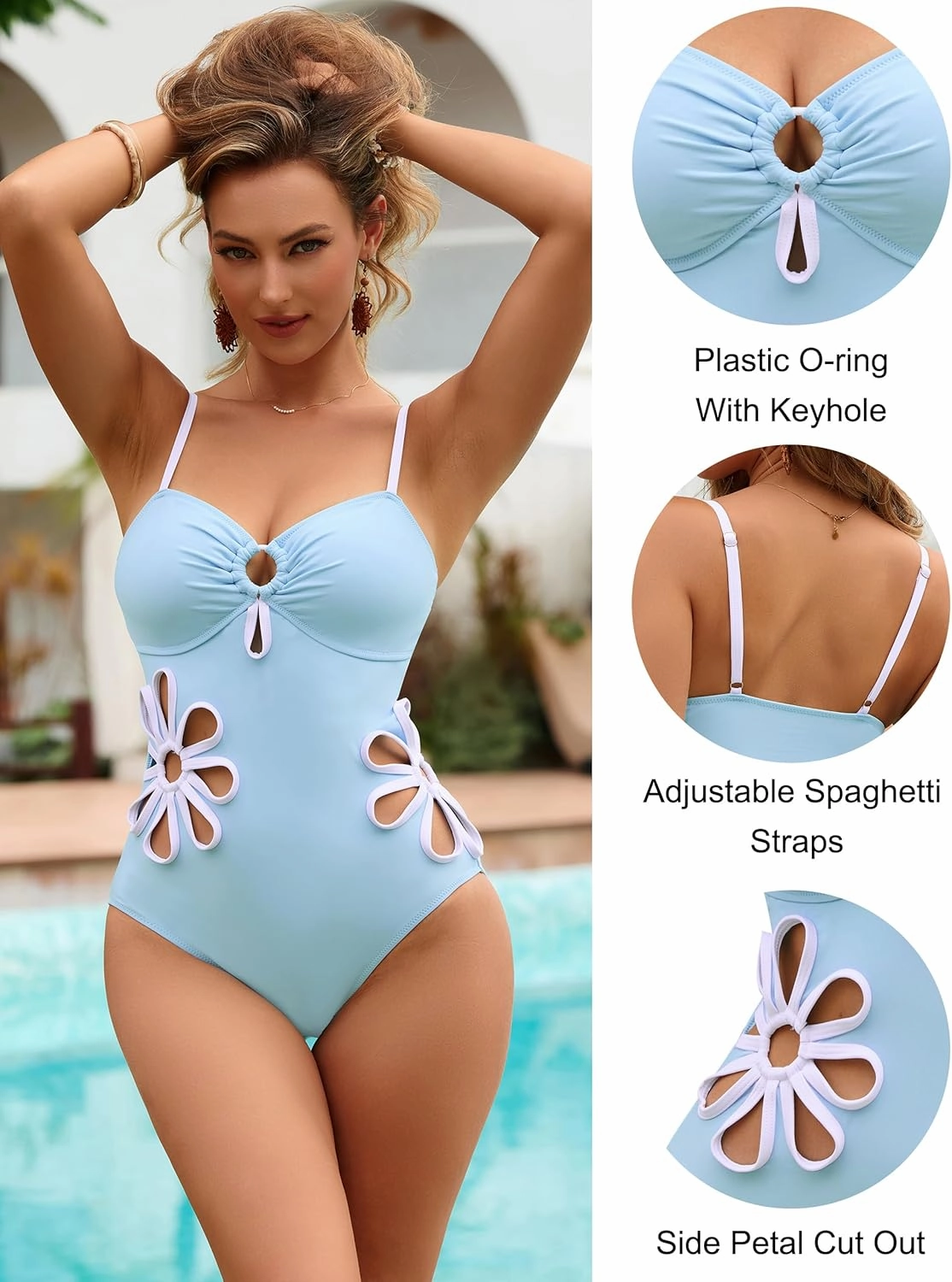 Blooming Jelly Women's One Piece Swimsuit Slimming Color Block High Cut Bathing Suit Cheeky Floral Cutout Swimwear
