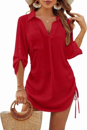 Blooming Jelly Womens Bathing Suit Cover Ups Bikini Swimsuit Coverup Drawstring Beach Dress Shirt