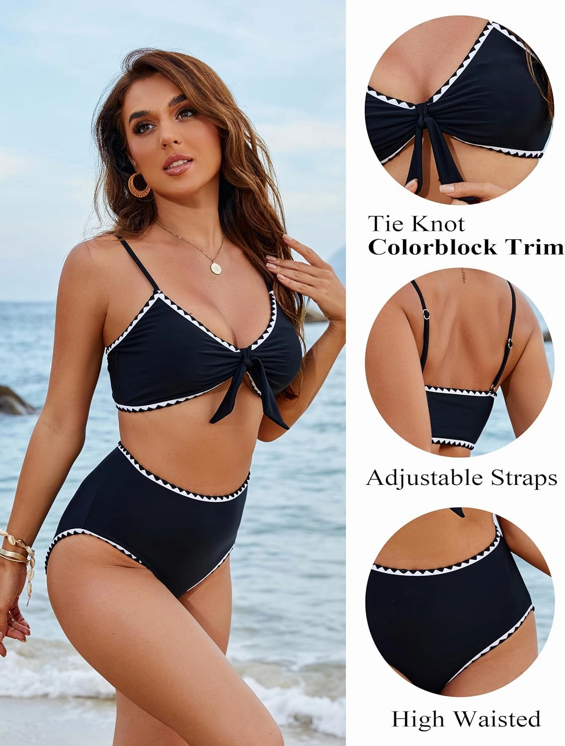 Blooming Jelly Womens High Waisted Bikini Set Tie Knot High Rise Two Piece Swimsuits Bathing Suits