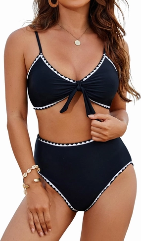 Blooming Jelly Womens High Waisted Bikini Set Tie Knot High Rise Two Piece Swimsuits Bathing Suits