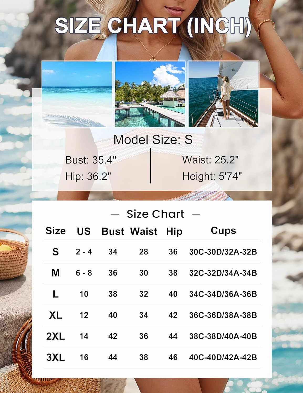 Blooming Jelly Womens High Waisted Bikini Sets Color Block Tummy Control Swimsuits Drawstring Two Piece Bathing Suit