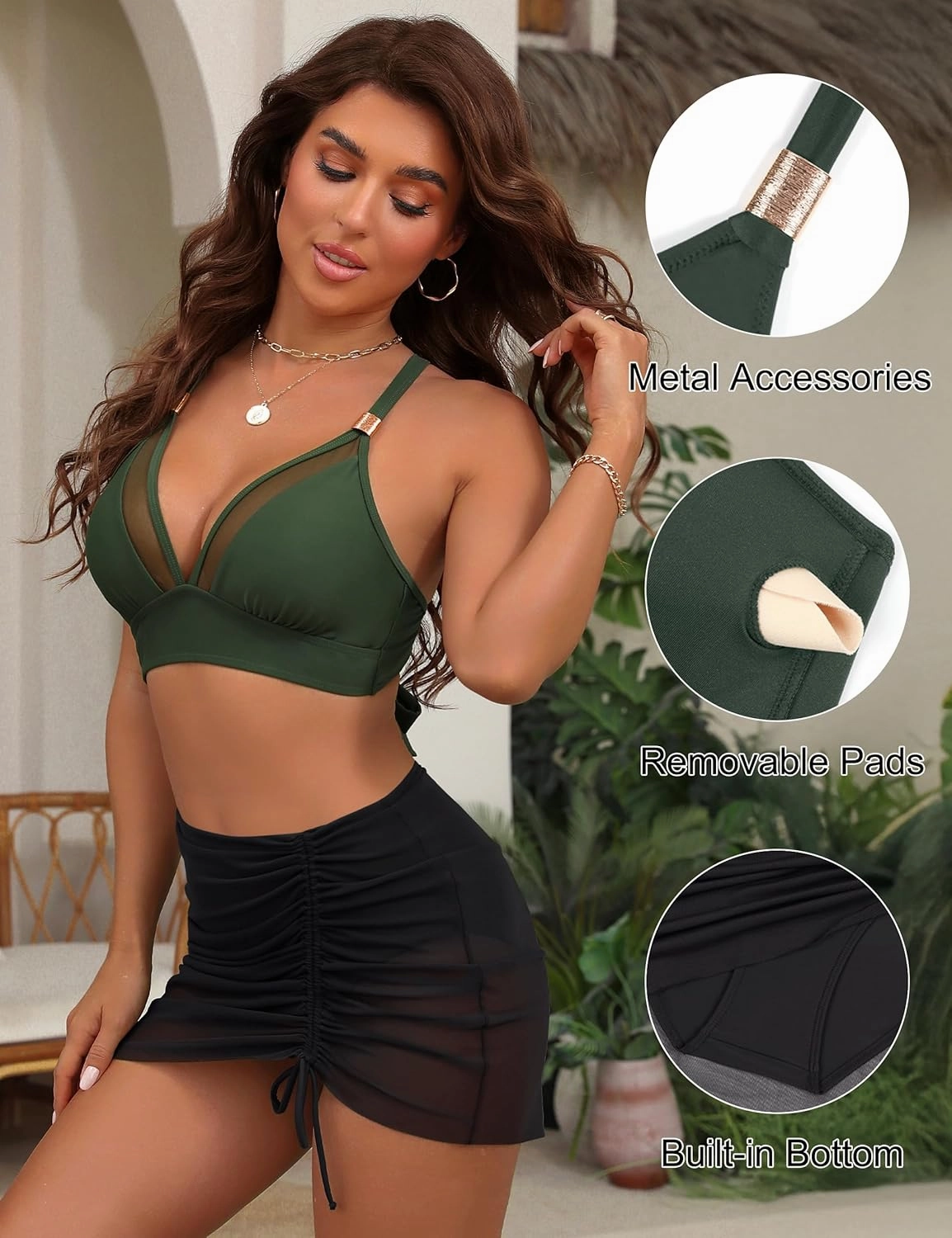 Blooming Jelly Womens High Wasited Bikini Sets Tummy Control Swimsuits Curvy Mesh Swim Skirt