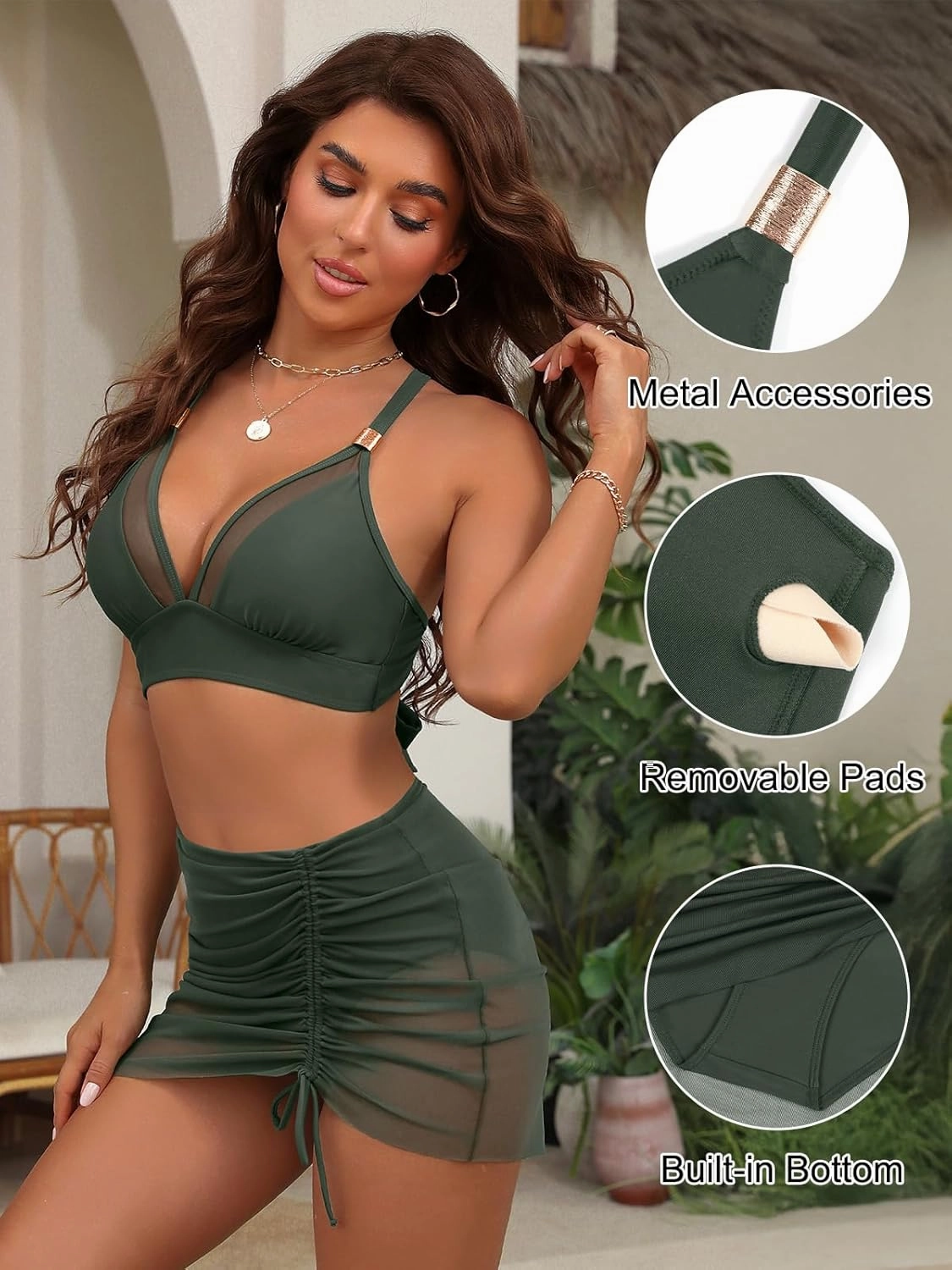 Blooming Jelly Womens High Wasited Bikini Sets Tummy Control Swimsuits Curvy Mesh Swim Skirt