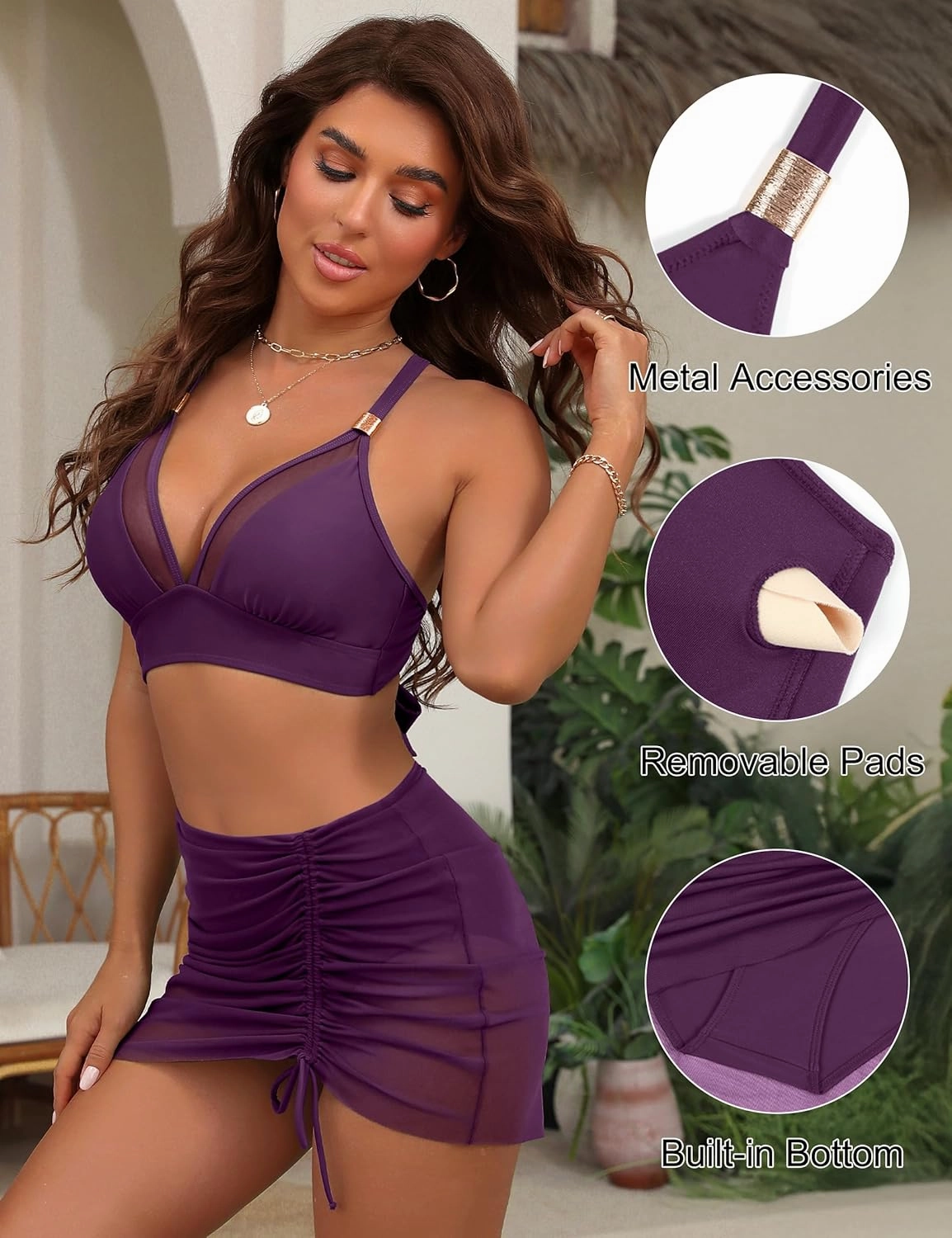 Blooming Jelly Womens High Wasited Bikini Sets Tummy Control Swimsuits Curvy Mesh Swim Skirt