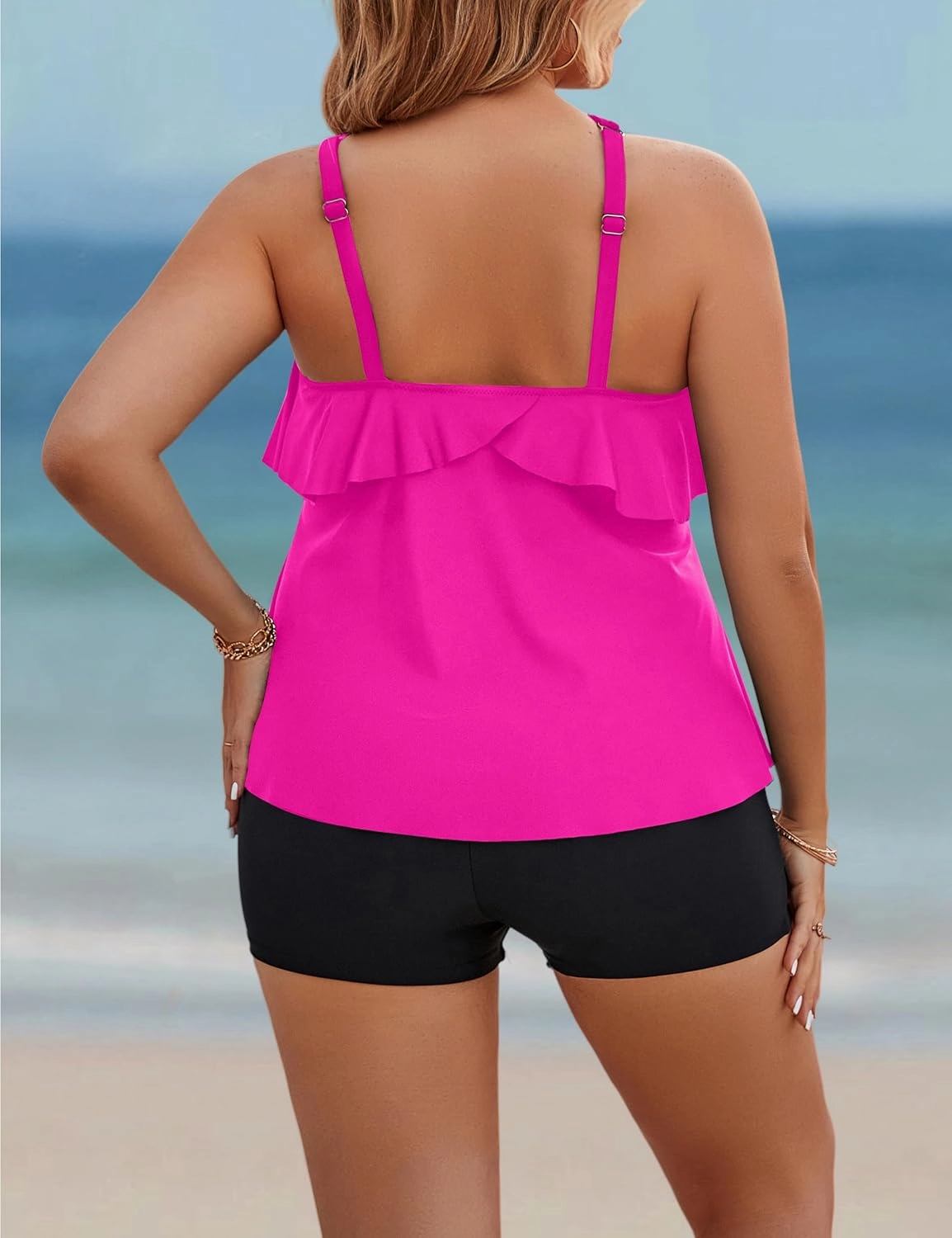 Blooming Jelly Womens Plus Size Tankini Swimsuits Two Piece Bathing Suits Tummy Control Flounce with Shorts