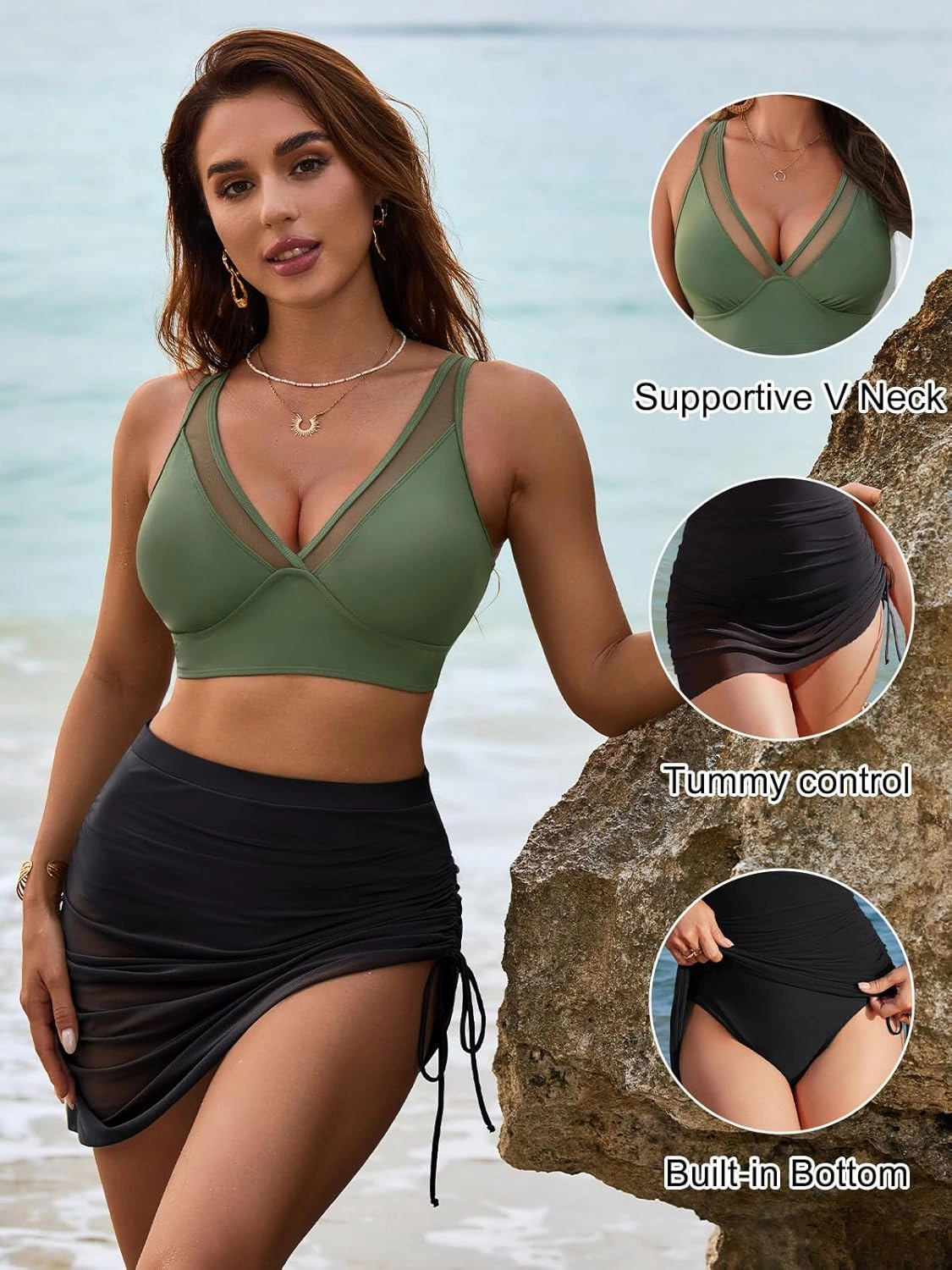 Blooming Jelly Womens Swim Skirt High Waisted Bikini Sets Tummy Control Swimsuits Mesh Sarong Wraps Bathing Suits