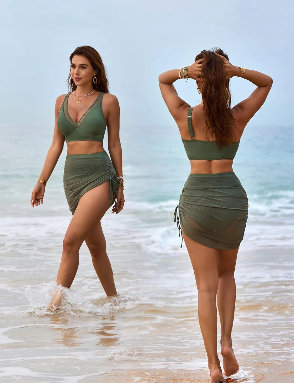 Blooming Jelly Womens Swim Skirt High Waisted Bikini Sets Tummy Control Swimsuits Mesh Sarong Wraps Bathing Suits