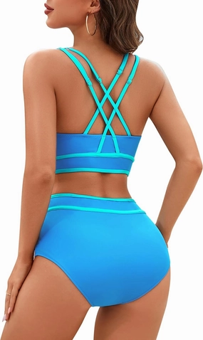 BMJL Women High Waisted Bikini Set Two Piece Bathing Suits Sporty Full Coverage Swimsuits Modest Swimwear