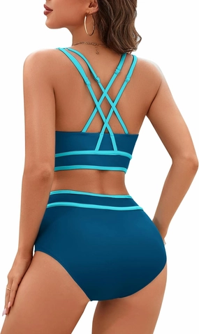 BMJL Women High Waisted Bikini Set Two Piece Bathing Suits Sporty Full Coverage Swimsuits Modest Swimwear