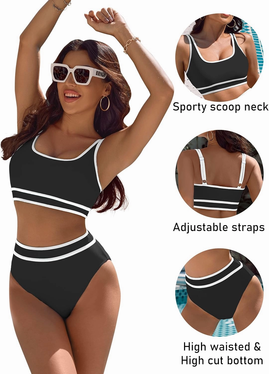 BMJL Women's High Waisted Bikini Sets Sporty Two Piece Swimsuits Color Block Cheeky High Cut Bathing Suits
