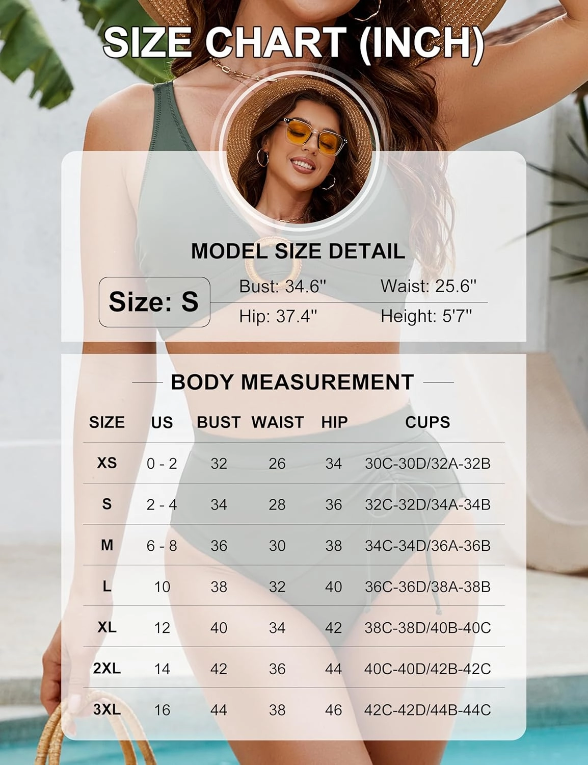 BMJL Womens High Waisted Bikini Sets Floral Two Piece Swimsuits V Neck Tummy Control Bathing Suits