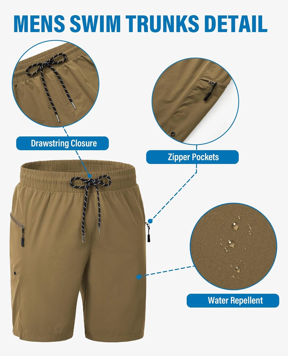 Board Shorts Mens Quick Dry Swim Trunks 9 Inch Men's Zipper Pockets Long Bathing Suit for Men Swimwear Surf No Liner