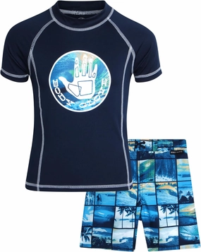 Body Glove Boys Swim Set - 2 Piece Boys Swim Trunks with Rash Guard UV Protection Swimsuit Kids Bathing Suits (Sizes 4-12)