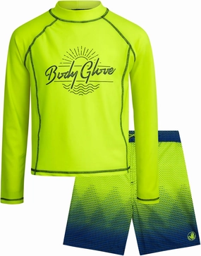 Body Glove Boys Swim Set - 2 Piece UPF 50  Swim Trunks and Rash Guard for Boys Kids Swimwear Set (Sizes: 4-12)