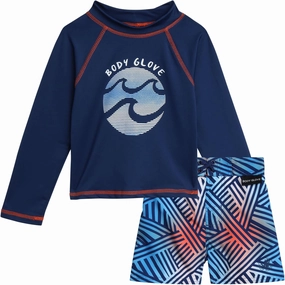 Body Glove Toddler Boys Swim Set - 2 Piece UPF 50  Quick Dry Swim Trunks and Rash Guard for Boys Kids Swimwear (Sizes: 2T-4T)