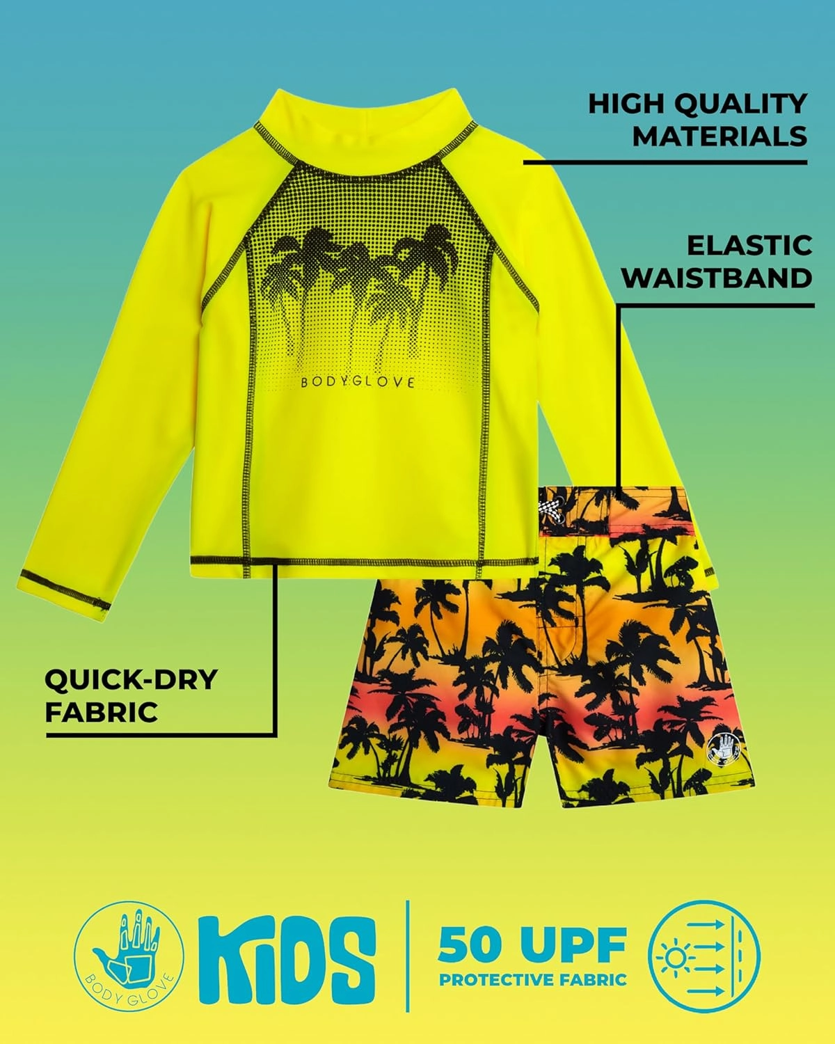 Body Glove Toddler Boys Swim Set - 2 Piece UPF 50  Quick Dry Swim Trunks and Rash Guard for Boys Kids Swimwear (Sizes: 2T-4T)