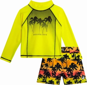 Body Glove Toddler Boys Swim Set - 2 Piece UPF 50  Quick Dry Swim Trunks and Rash Guard for Boys Kids Swimwear (Sizes: 2T-4T)