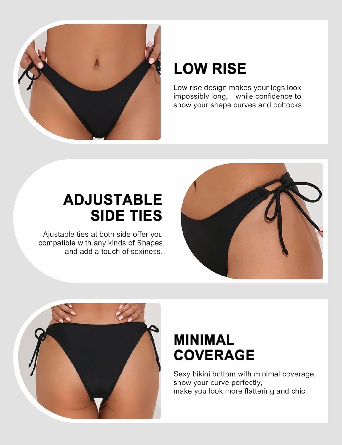 Bonneuitbebe Bikini Bottoms for Women Tie Side Bathing Suit Bottom with Minimal Coverage Cheeky Brazilian Swimwear Bottom