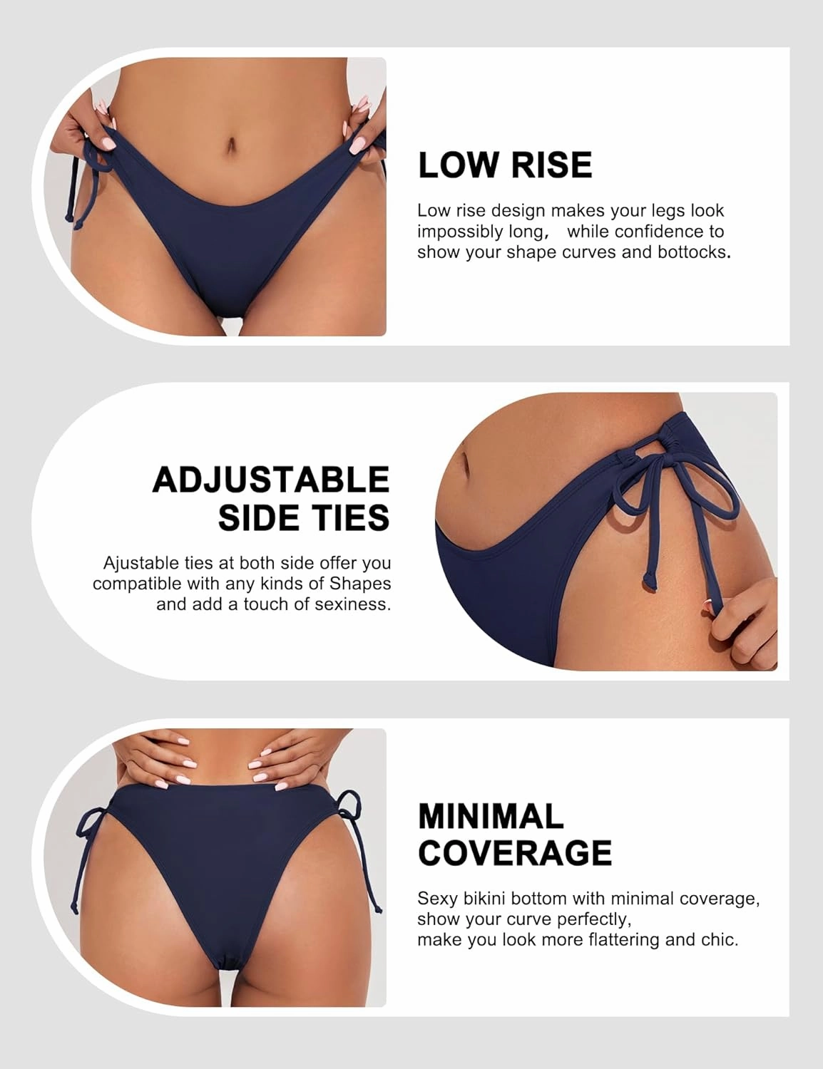 Bonneuitbebe Bikini Bottoms for Women Tie Side Bathing Suit Bottom with Minimal Coverage Cheeky Brazilian Swimwear Bottom