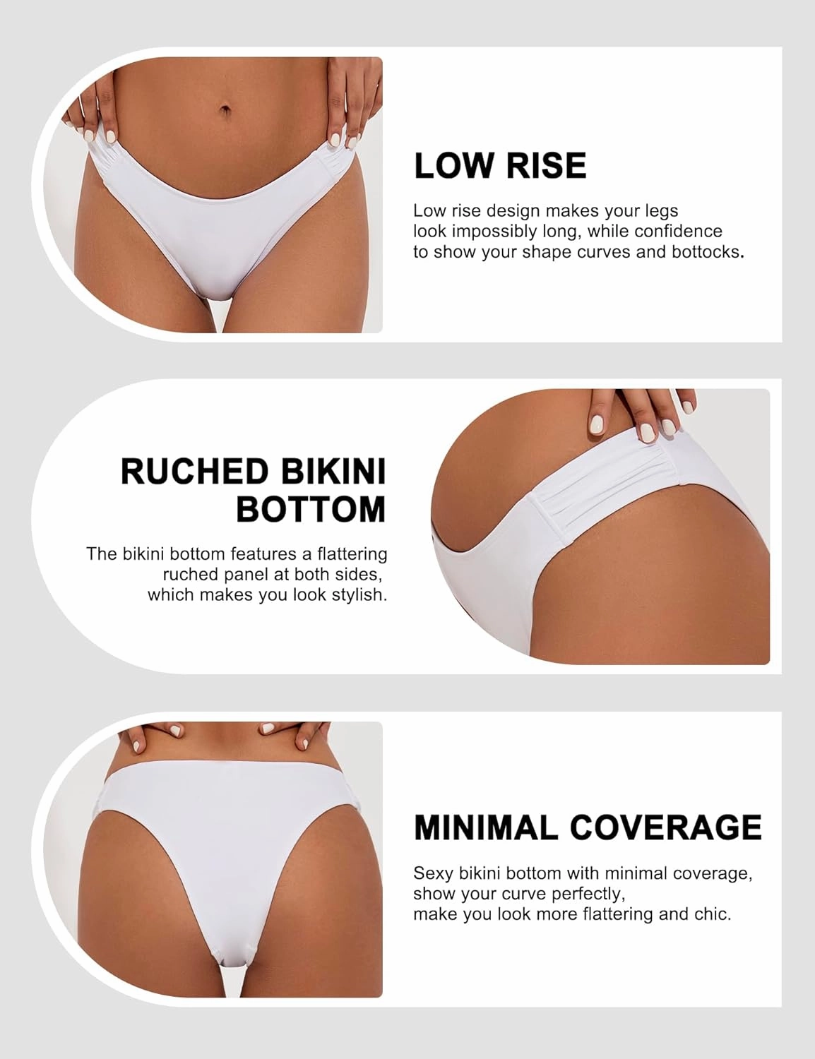 Bonneuitbebe Women Bikini Bottom High Cut Ruched Bathing Suit Bottoms Low Waist Swimsuit Bottom