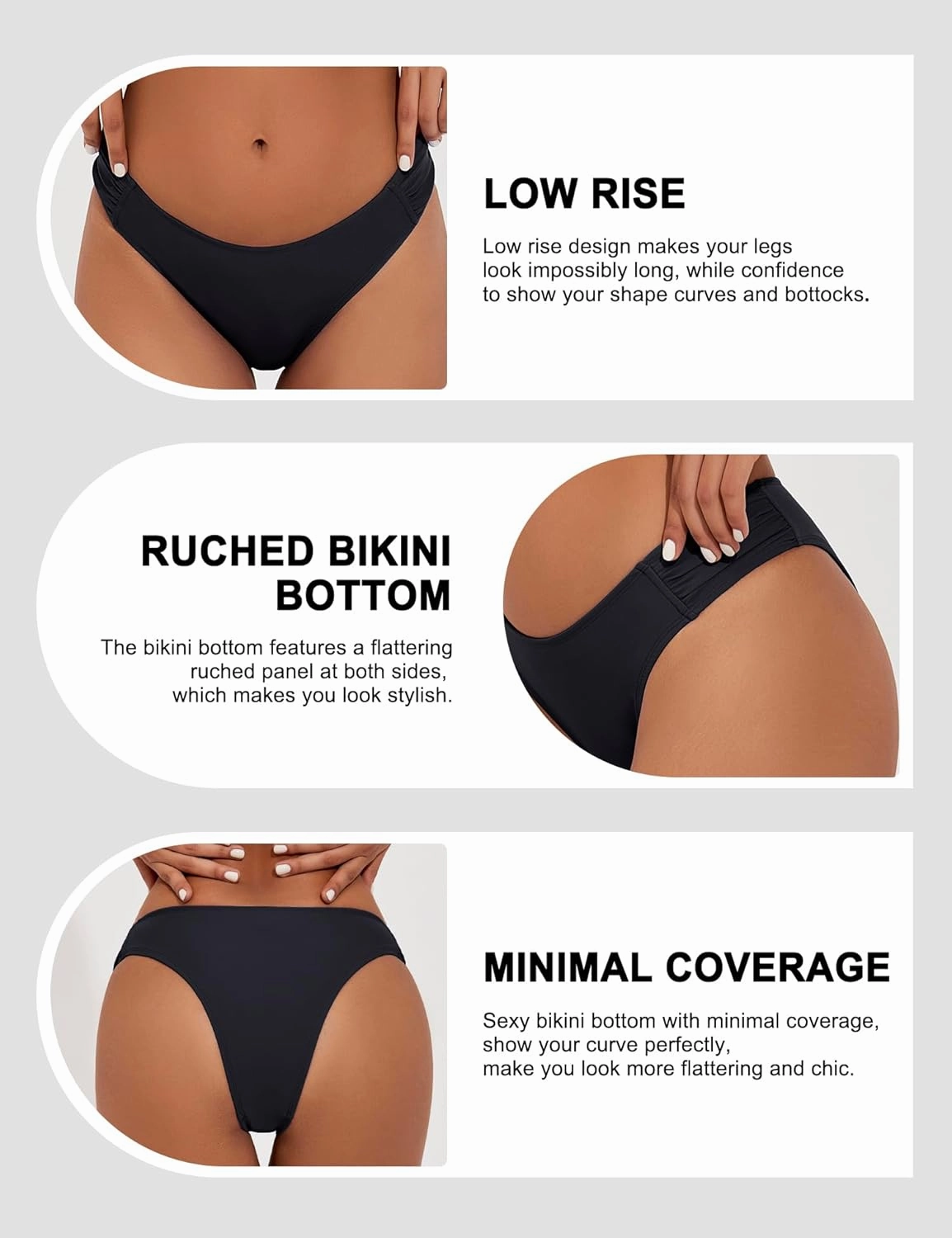 Bonneuitbebe Women Bikini Bottom High Cut Ruched Bathing Suit Bottoms Low Waist Swimsuit Bottom