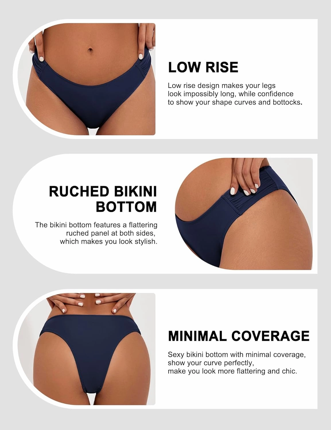 Bonneuitbebe Women Bikini Bottom High Cut Ruched Bathing Suit Bottoms Low Waist Swimsuit Bottom